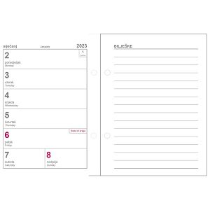 Uložak za stolni kalendar-standardne rupe 7 cm-tjedni