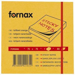 Blok samoljepljiv  75x75mm  80L Fornax neon-narančasti