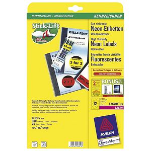 Etikete LK fi-63,5mm pk25L Zweckform L7670R-25 neon crvene