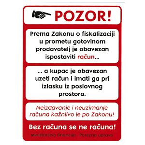 Naljepnice "Pozor - fiskalizacija.." 14x19 cm Fokus I-412