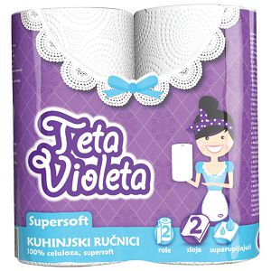 Ručnik papirnati jastučni 23cm dvoslojni pk2 Super Soft Violeta bijeli 