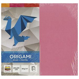 Papir Origami 20x20cm 80g pk100 fluo+pastel Interdruk