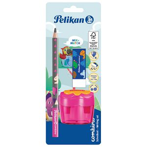 Olovka grafitna B Combino+gumica+šiljilo dvostruko sa spremnikom Pelikan 811217 blister!!