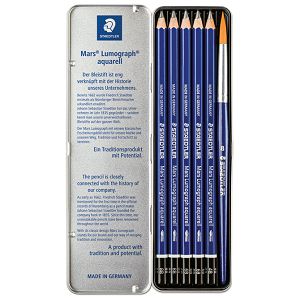 Olovka grafitna pk5+kist u metalnoj kutiji Mars Lumograph aquarell DesignJourney Staedtler 100A G6!!