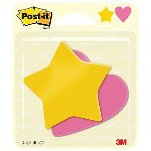 Blok samoljepljiv oblik Srce i Zvijezda 70x72mm 2x30L Post-it 3M.sortirano blister