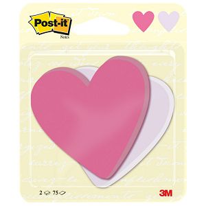 Blok samoljepljiv oblik Srce 70x72mm 2x75L Post-it 3M.sortirano blister