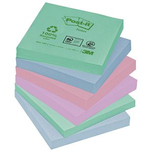 Blok samoljepljiv  76x76mm 6x100L Post-it Recycled Pastel Rainbow 3M.654-1GB sortirano