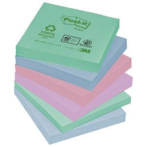 Blok samoljepljiv  76x76mm 6x100L Post-it Recycled Pastel Rainbow 3M.654-1GB sortirano!!