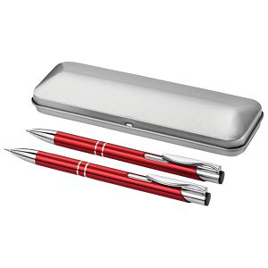 Garnitura olovka kemijska+olovka tehnička u metalnoj kutiji crvena!!