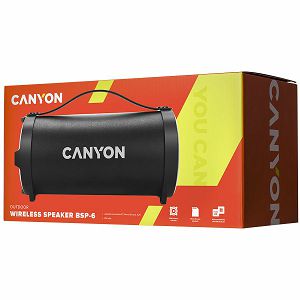 CANYON BSP-6 Bluetooth Speaker, BT V4.2, Jieli AC6905A, TF card support, 3.5mm AUX, micro-USB port, 1500mAh polymer battery, Black, cable length 0.6m, 242*118*118mm, 0.834kg