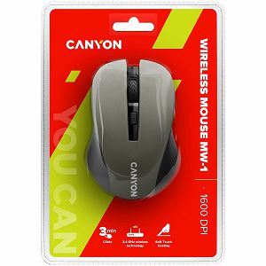 CANYON MW-1 2.4GHz wireless optical mouse with 4 buttons, DPI 800/1200/1600, Gray, 103.5*69.5*35mm, 0.06kg