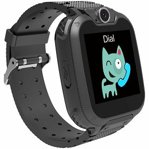 Kids smartwatch, 1.54 inch colorful screen, Camera 0.3MP, Mirco SIM card, 32+32MB, GSM(850/900/1800/1900MHz), 7 games inside, 380mAh battery, compatibility with iOS and android, Black, host: 54*42.6*1
