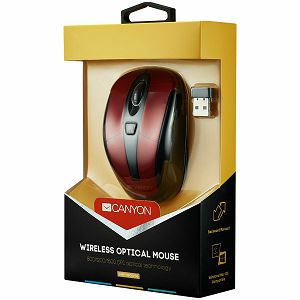 CANYON MSO-W6 2.4GHz wireless optical mouse with 6 buttons, DPI 800/1200/1600, Red, 92*55*35mm, 0.054kg