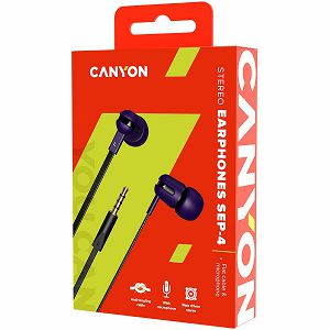 CANYON SEP-4 Stereo earphone with microphone, 1.2m flat cable, Purple, 22*12*12mm, 0.013kg