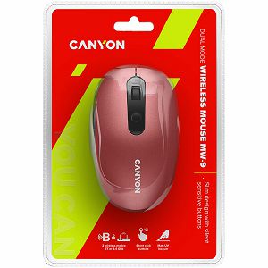 Canyon 2 in 1 Wireless optical mouse with 6 buttons, DPI 800/1000/1200/1500, 2 mode(BT/ 2.4GHz), Battery AA*1pcs, Red, silent switch for right/left keys, 65.4*112.25*32.3mm, 0.092kg