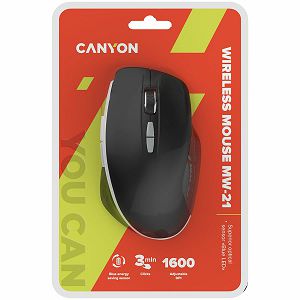 Canyon  2.4 GHz  Wireless mouse ,with 7 buttons, DPI 800/1200/1600, Battery: AAA*2pcs,Black,72*117*41mm, 0.075kg