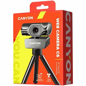 CANYON C6 2k Ultra full HD 3.2Mega webcam with USB2.0 connector, built-in MIC, IC SN5262, Sensor Aptina 0330, viewing angle 80°, with tripod, cable length 2.0m, Grey, 61.1*47.7*63.2mm, 0.182kg