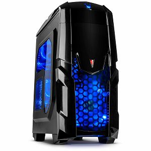 Chassis INTER-TECH Q2 ILLUMINATOR BLUE Gaming Midi Tower, ATX, 2xUSB3.0, 1xUSB2.0, Audio, Card reader, PSU optional, Sidepanel with window, 3x 120mm fans with BLUE LEDs, Dust filters, Black