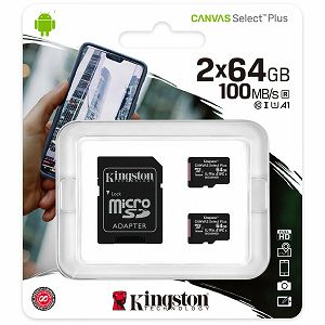 Kingston 64GB micSDXC Canvas Select Plus 100R A1 C10 Two Pack +  Single ADP EAN: 740617298994