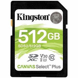 Kingston 512GB SDXC Canvas Select Plus 100R C10 UHS-I U3 V30 EAN: 740617298192