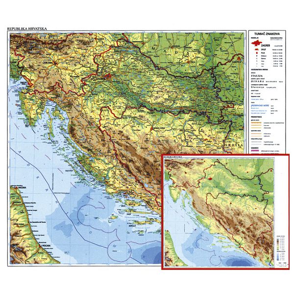 Karta Hrvatske 56x49cm plastificirana obostrana Trsat