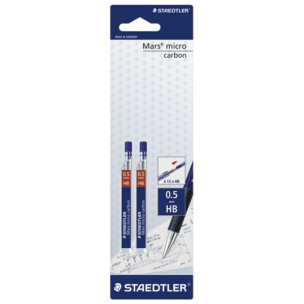 Mine 0,5 mm HB pk2 Mars micro carbon Staedtler 2505HBBK2D blister