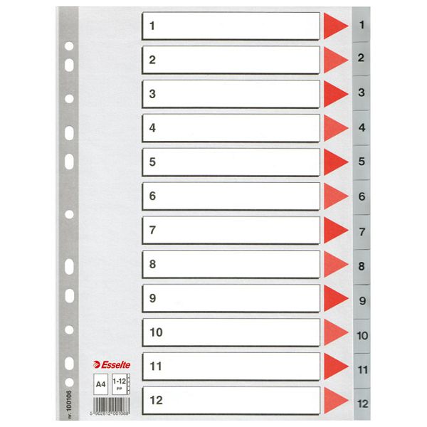 Pregrada plastična A4 brojevi 1-12 Esselte 100106 siva