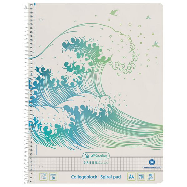 Blok kolegij A4 karo 70L Greenline Wave Herlitz 50033478