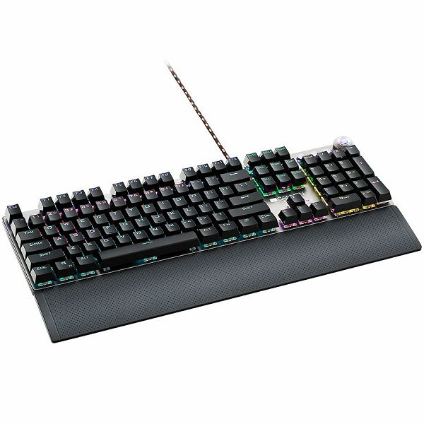 Wired Gaming Keyboard,Black 104 mechanical switches,60 million times key life, 22 types of lights,Removable magnetic wrist rest,4 Multifunctional control knob,Trigger actuation 1.5mm,1.6m Braided cabl