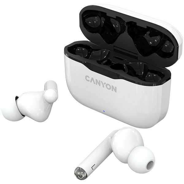 Canyon TWS-3 Bluetooth headset, with microphone, BT V5.0, Bluetrum AB5376A2, battery EarBud 40mAh*2+Charging Case 300mAh, cable length 0.3m, 62*22*46mm, 0.046kg, White