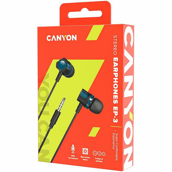 CANYON Stereo earphones with microphone, 1.2M, green