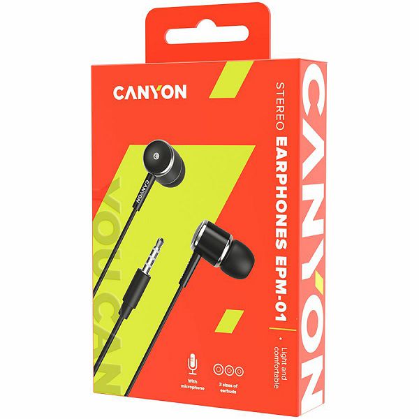 CANYON Stereo earphones with microphone, Black