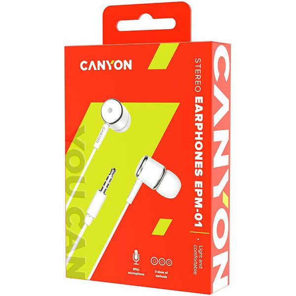 CANYON Stereo earphones with microphone, White