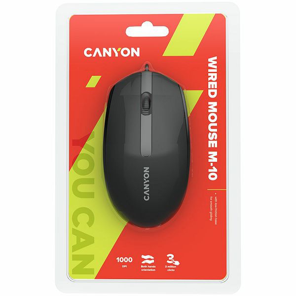 Canyon Wired  optical mouse with 3 buttons, DPI 1000, with 1.5M USB cable, black, 65*115*40mm, 0.1kg