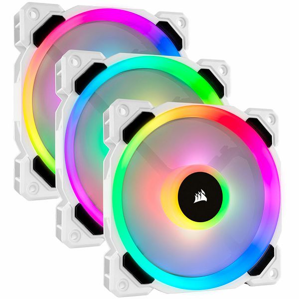 Corsair LL Series, LL120 RGB White, 120mm Dual Light Loop RGB LED PWM Fan, 3 Fan Pack with Lighting Node PRO