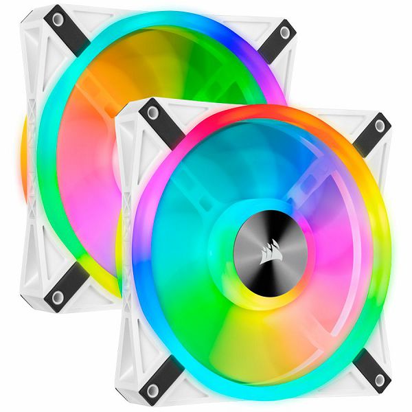 CORSAIR QL Series, WHITE QL140 RGB, 140mm RGB LED Fan, Dual Pack with Lighting Node CORE