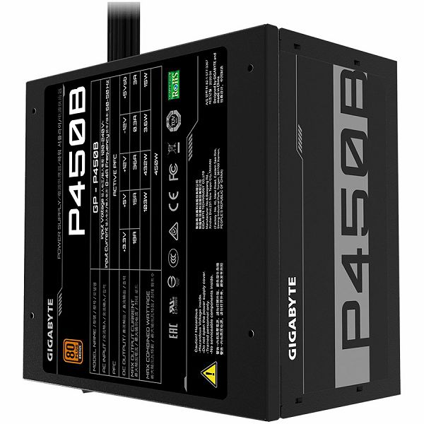 GIGABYTE P450B Power Supply 450W, 80+ Bronze, 120mm HYB fan, EU plug