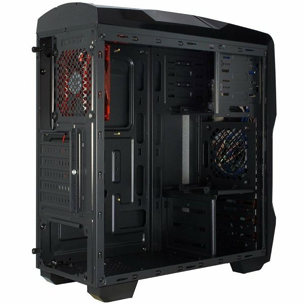 Chassis INTER-TECH K1 Gaming Midi Tower, ATX, 2xUSB3.0, 1xUSB2.0, Audio, Card reader, PSU optional, Sidepanel with window, 3x 120mm fans with RED LEDs, Dust filters, Black