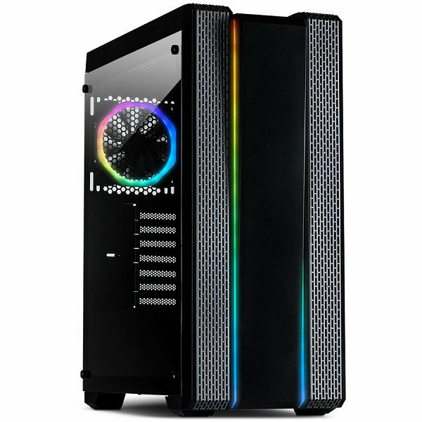 Chassis INTER-TECH S-3901 IMPLUSE Gaming Midi Tower, ATX, 2xUSB3.0, 2xUSB2.0, audio, PSU optional, Tempered glass side panel, 2xRGB LED strips in the front, RGB control board, 120mm RGB fan, Dust filt