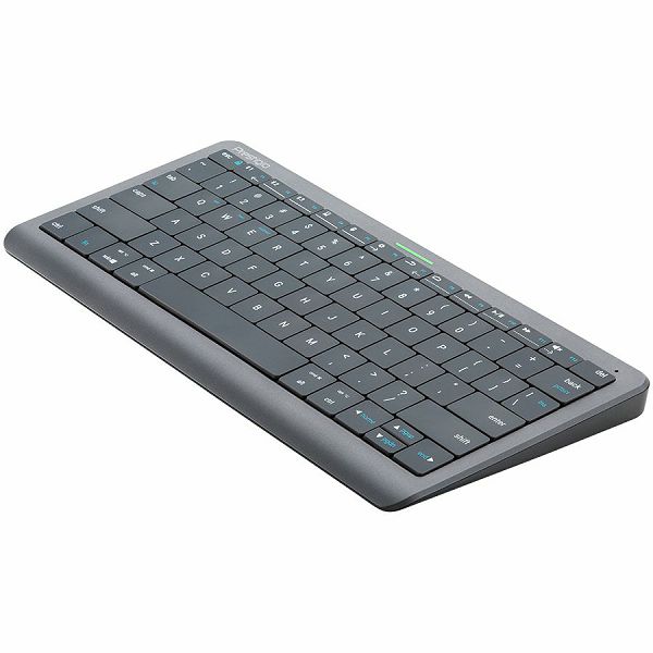 Click&Touch, wireless multimedia keyboard for Smart-TV with touchpad embedded into keys, auto-switch between keyboard and touchpad, connect to 5 devices via Bluetooth, USB dongle and Type-C, LED statu